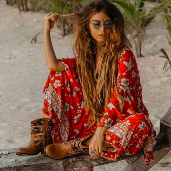 Tops - Vintage Floral Print Wrap Dress Kimono Robe Duster Cardigan